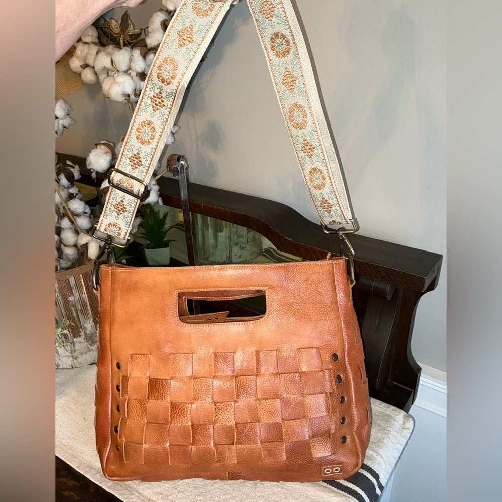 NWOT Bed Stu Orchid Leather Satchel Handbag Crossbody Bag Tan Rustic MSRP $280 - Picture 4 of 14